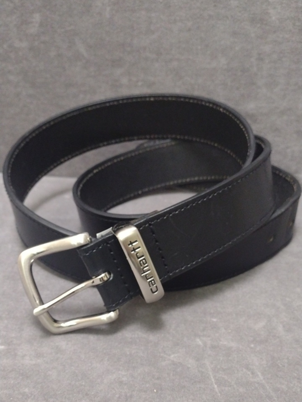 Carhartt Men's 42 Black Leather Belt with Brushed Silver Buckle 1.5 " Wide